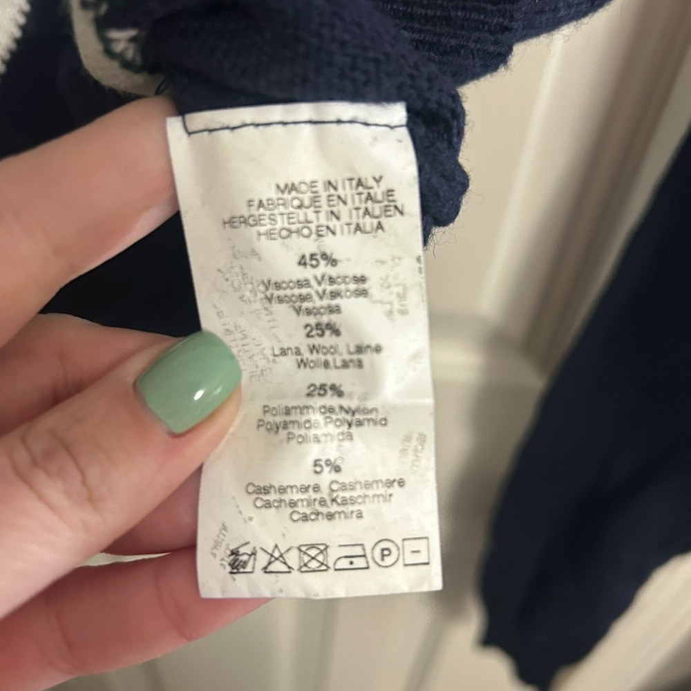 Brandy Melville Navy Argyle Cropped Sweater One Size Wool Cashmere - Picture 3 of 4